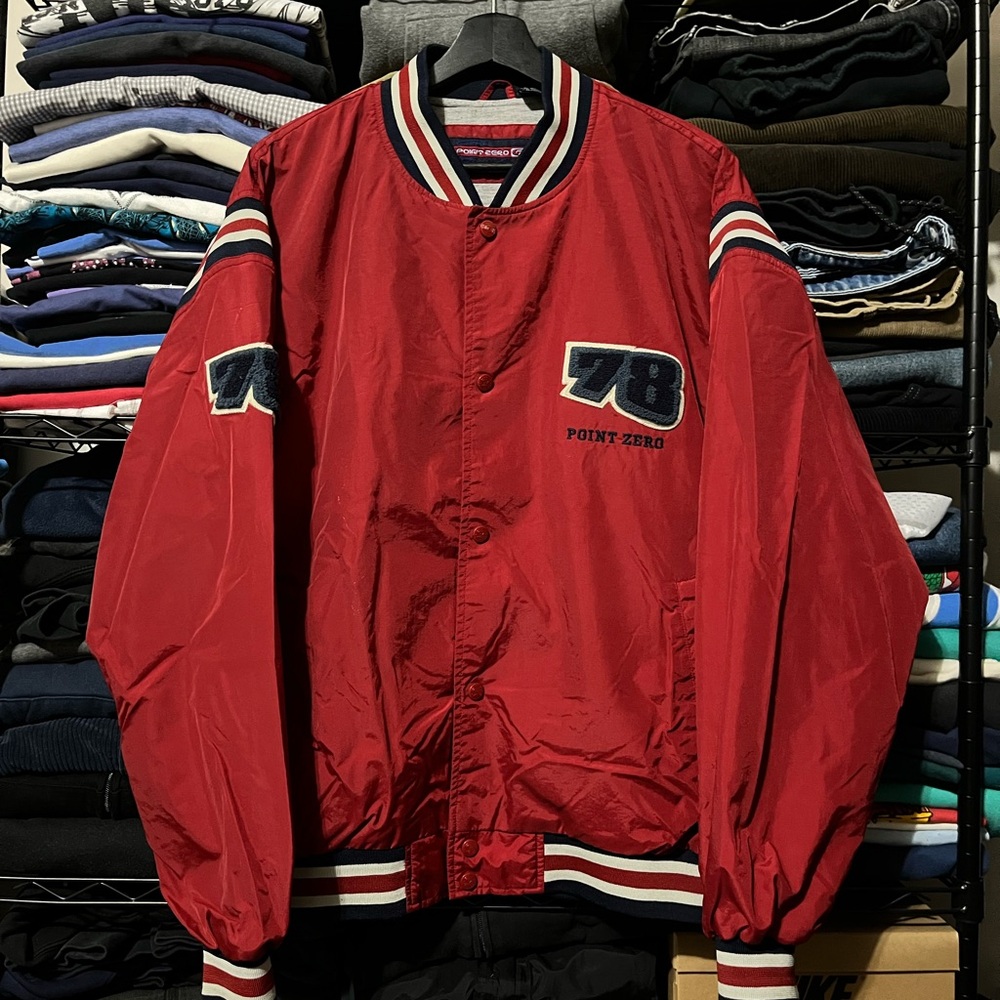 Point Zero Varsity Jacket in Bold Red